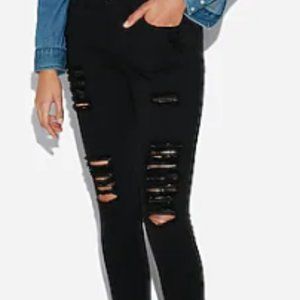 Express Mid Rise Black Ripped Jean Leggings